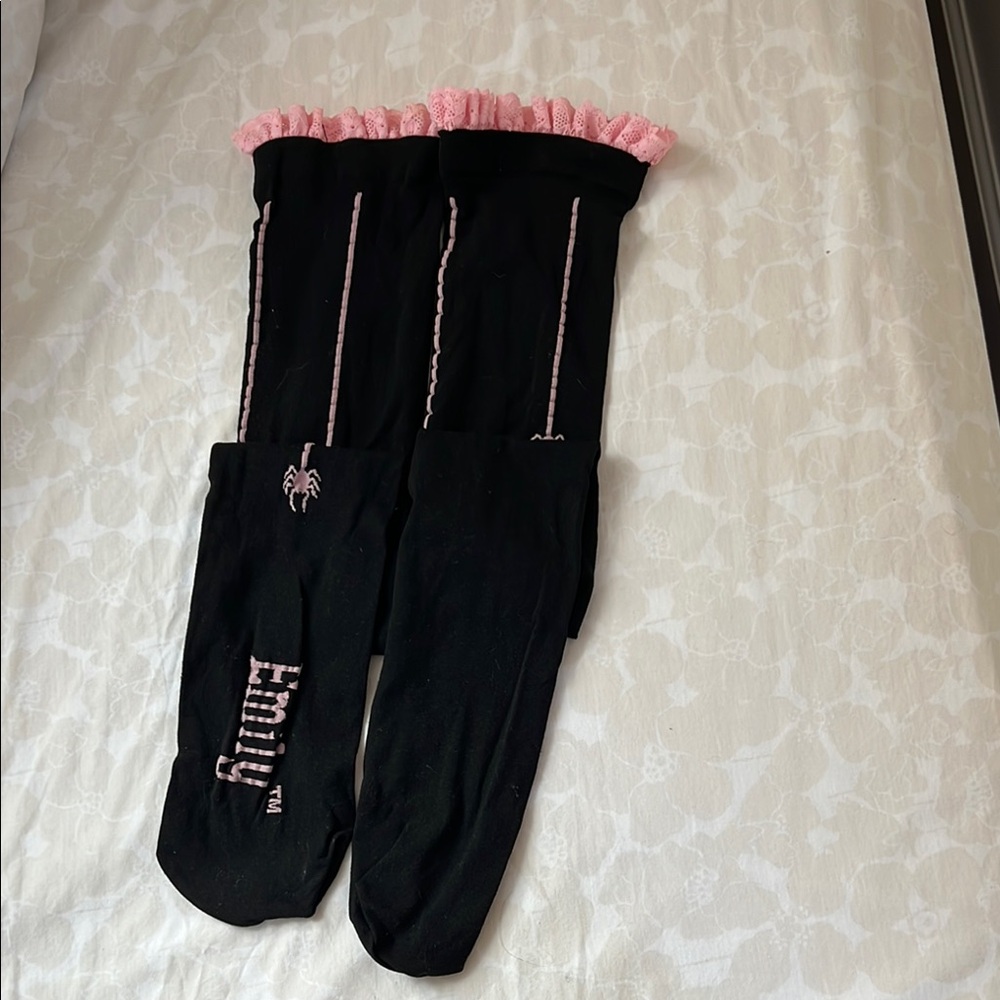 Black and Pink Tights with Spider Design